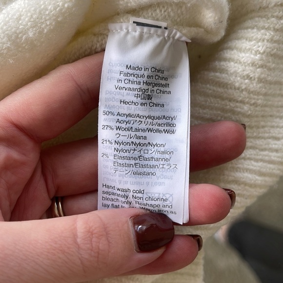 Madewell Cream Brockton Bauble Pullover V-neck Sweater Size XL Wool bland - Picture 6 of 9